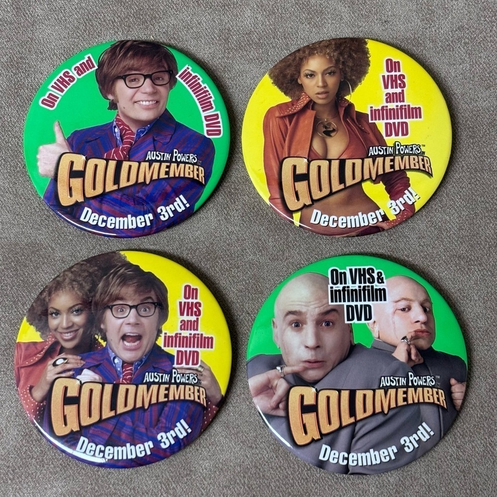 VTG Austin Powers Spy Who Shagged Me Goldmember Movie Promo PinBack Buttons -4